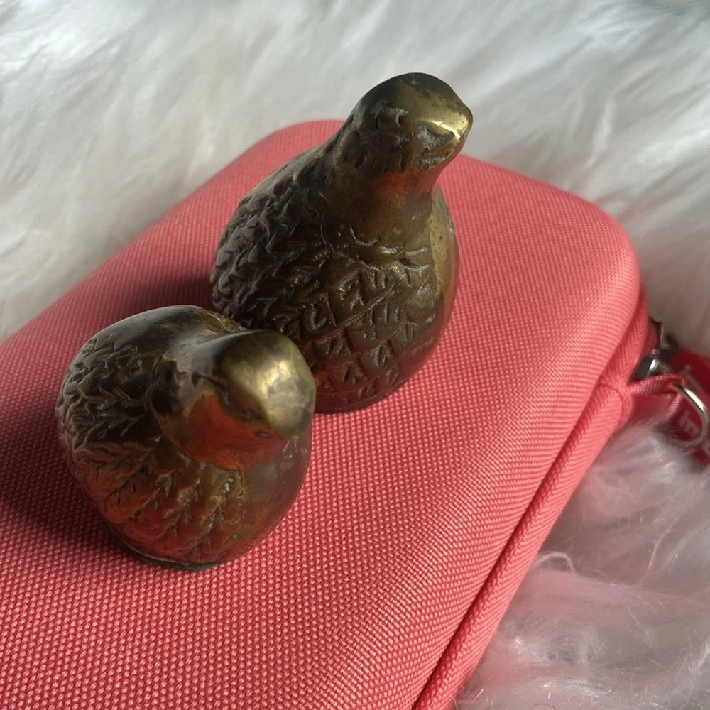 Vintage Brass Quail Bird Statues Figurine/ Paperweights- Set of 2